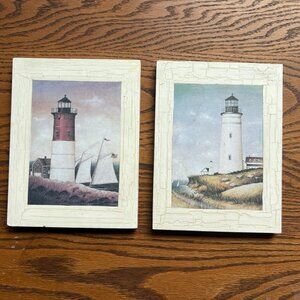 Vintage set of 2 lighthouse plaques 5x7 wood made by The Homemaker's Idea